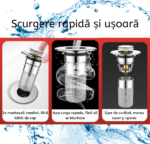 Ventil Lavoar cu Filtru de Drenaj, Dop Scurgere, Usor de Curatat, din Otel Inoxidabil, pentru Baie si Bucatarie - imagine 2