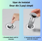 Ventil Lavoar cu Filtru de Drenaj, Dop Scurgere, Usor de Curatat, din Otel Inoxidabil, pentru Baie si Bucatarie - imagine 4