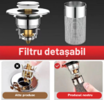 Ventil Lavoar cu Filtru de Drenaj, Dop Scurgere, Usor de Curatat, din Otel Inoxidabil, pentru Baie si Bucatarie - imagine 5