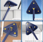 Mop profesional triunghiular, rotativ 360°, adjustabil, cu storcator, 2 lavete din microfibra - imagine 2