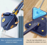 Mop profesional triunghiular, rotativ 360°, adjustabil, cu storcator, 2 lavete din microfibra - imagine 3