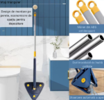 Mop profesional triunghiular, rotativ 360°, adjustabil, cu storcator, 2 lavete din microfibra - imagine 4