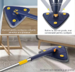 Mop profesional triunghiular, rotativ 360°, adjustabil, cu storcator, 2 lavete din microfibra - imagine 6