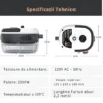 Aparat de Curatat cu Aburi 2500W – Presiune 3 Bar, Multifunctional, Ideal pentru Grasime, Mobila, Bucatarie si Masina - imagine 3