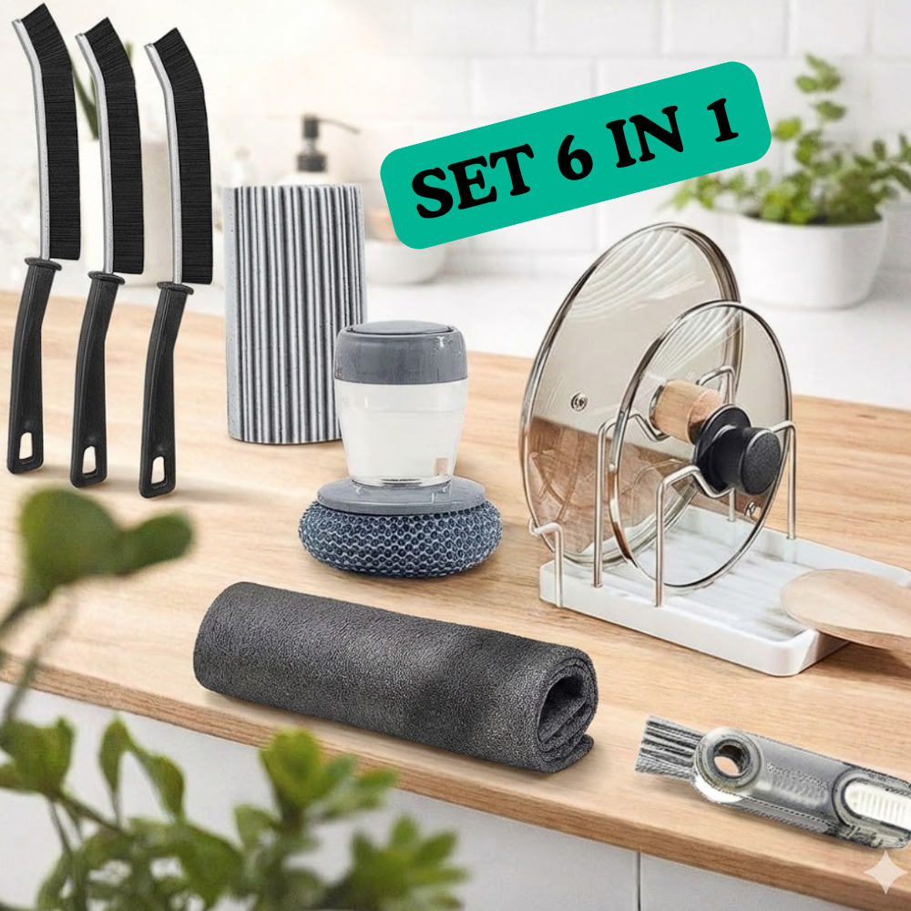 Produs nr1 (1) Set Curățare Bucătărie 6 în 1 – Vase, Rosturi, Capace & Suprafețe - imagine 1