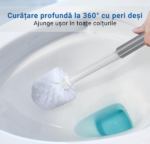 Set Perie WC si Pompa Desfundat WC, Chiuveta, Dus, Perie 360°, Ventuza Puternica,  Recipient pentru Scurgerea Apei, Perie WC cu Suport, Design Modern, Gri, 48x14.5x24cm - imagine 3